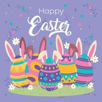 Set of easter eggs with bunny ears Easter week invitational card Vector