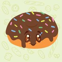 aislado feliz lindo donut personaje de dibujos animados patrón panadería fondo vector