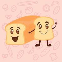 Isolated pair of happy cute bread cartoons Pattern background Vector