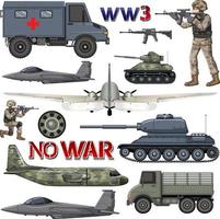 Military elements and vehicles set vector