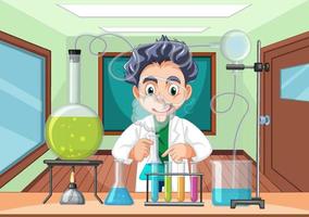 Classroom scene with scientist doing experiment vector