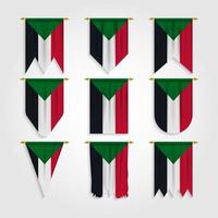 Sudan flag in different shapes vector