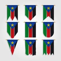 South Sudan flag in different shapes vector