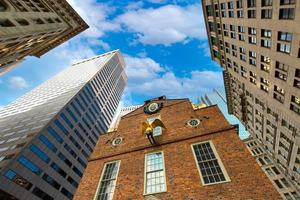 Boston historic center streets near Freedom Trail and main attractions at a bright sunny day photo