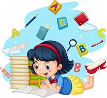 A girl read books on white background vector