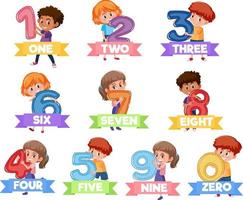 Set of different children holding the numbers isolated on white background vector