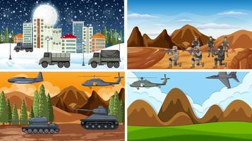 Set of different army war scenes vector