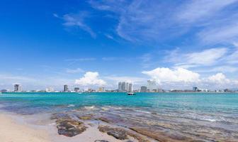 Mexico, panoramic skyline of Mazatlan condos, hotels and Malecon from Deer Island, Isla de Venados photo