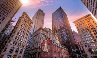 Massachusetts Old State House in Boston historic city center, located close to landmark Beacon Hill and Freedom Trail photo