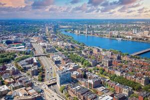 Panoramic aerial view of Boston financial district, historic center, Beacon Hill and Charles River photo