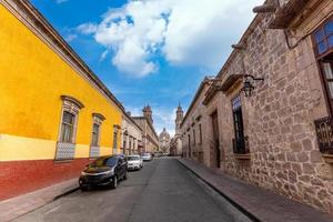Mexico, Morelia tourist attraction colorful streets and colonial houses in historic center photo