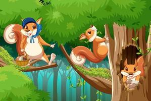 Scene with squirrels in forest vector