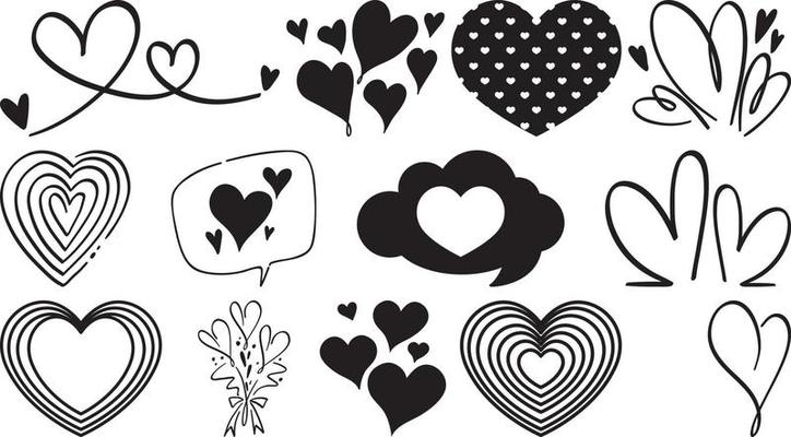 Black hand drawn hearts set