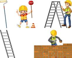 Construction worker set with men and tools vector