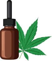 hoja de cannabis y botella marrón vector