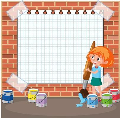 Empty board template with children cartoon character