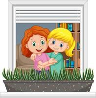 View through the window of children cartoon character vector