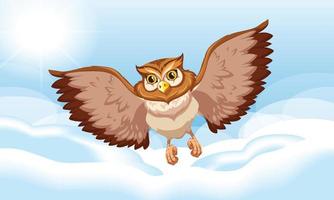 Owl flying on sky background vector