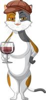 A cat standing and drinking wine on white background vector