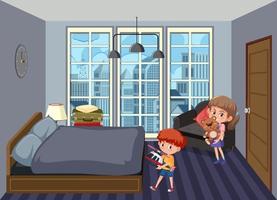 escena de dormitorio con personaje de dibujos animados de niños vector