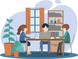 People working on computer at home vector