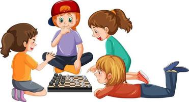 A children playing board game on white background vector