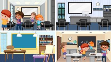 Set of student in the classroom scene vector