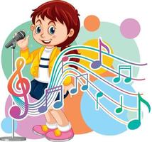 Singer girl cartoon with music melody symbols vector