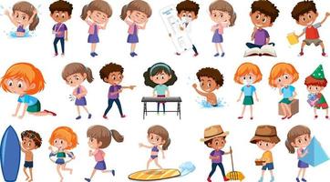 Set of children doing different activities on white background vector