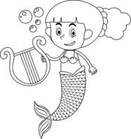 A mermaid doodle outline for colouring vector