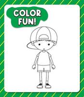 Worksheets template with color fun text and boy outline vector