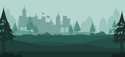 Landscape scene silhouette with medieval town vector