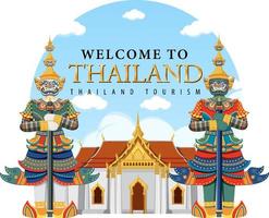 Demonios gigantes Tailandia atracción e icono de paisaje en plantilla de círculo