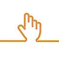 Neon finger lift continuous single line. 3d vector neon hand icon. Hand sign minimal neon style. Unique simple linear tube.