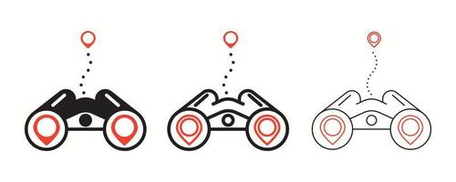 Binoculars icon set. The binocular line icon is peeping at a location, the aiming map. Colorful binoculars set. Editable Stroke. Logo, web. vector