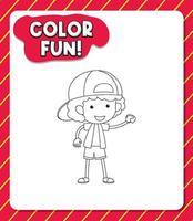 Worksheets template with color fun text and boy outline vector