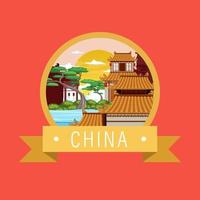 viaje china atracción y paisaje icono vector