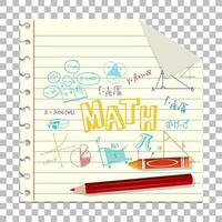 Doodle fórmula matemática con fuente matemática en la página del cuaderno vector