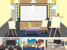 Set of student in the classroom scene vector