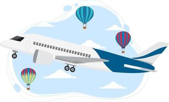 Plane in the sky with balloon in flat style vector