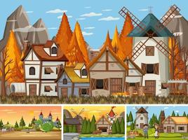 Set of different scene medieval vector