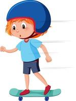 A girl wearing helmet and playing skateboad vector