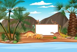 Scene with dinosaurs and whiteboard in the forest vector