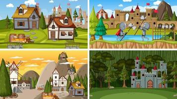 Set of different scene medieval vector