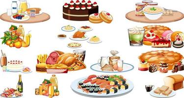 Set of different foods and beverages vector