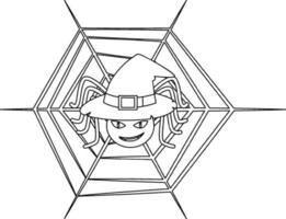 Spider witch doodle outline for colouring vector