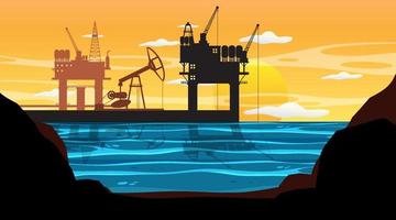 concepto de la industria petrolera con plataforma petrolera en alta mar vector