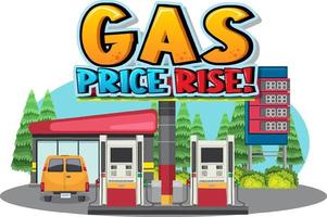 Gas station with gas price rise word logo vector