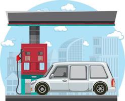 Gas station scene on white background vector