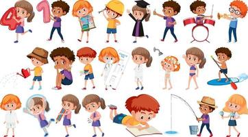 Set of children doing different activities on white background vector